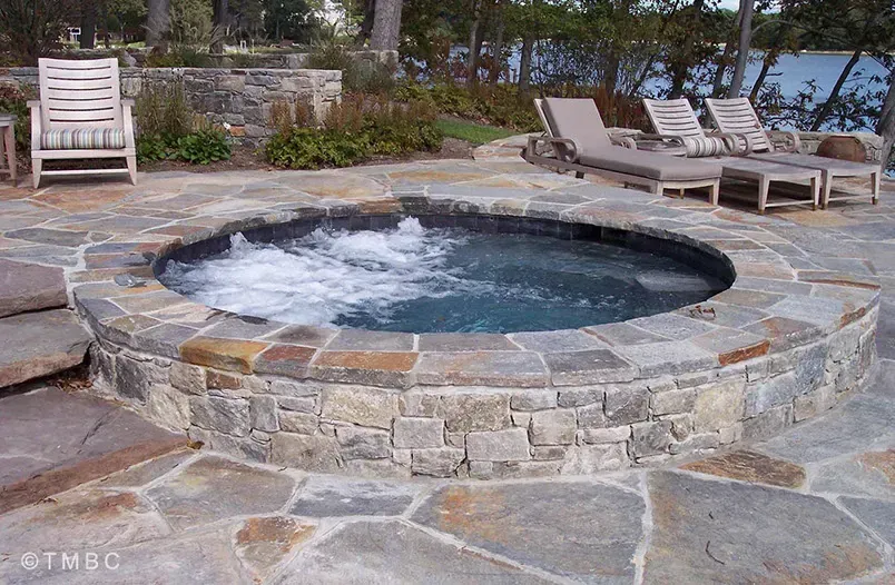 Custom pool design, spa, water feature, and outdoor living environment image 6