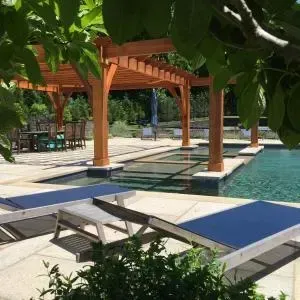 Custom pool design, spa, water feature, and outdoor living environment image 33